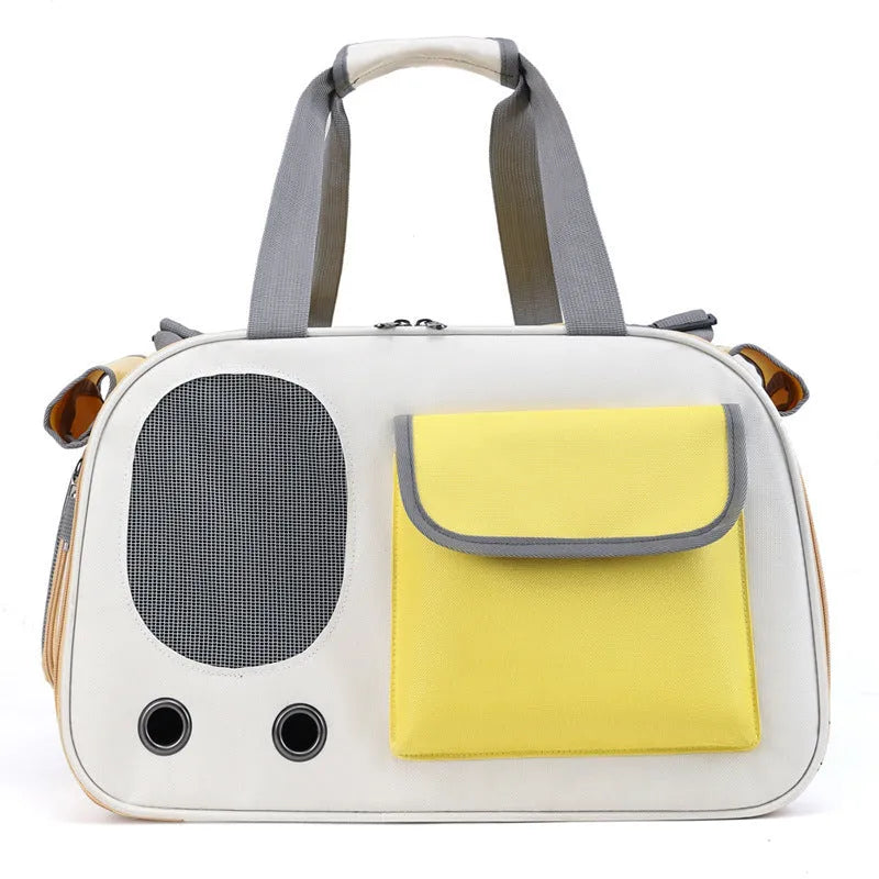 Foldable single shoulder pet carrier backpack in canvas material shown in black colour
