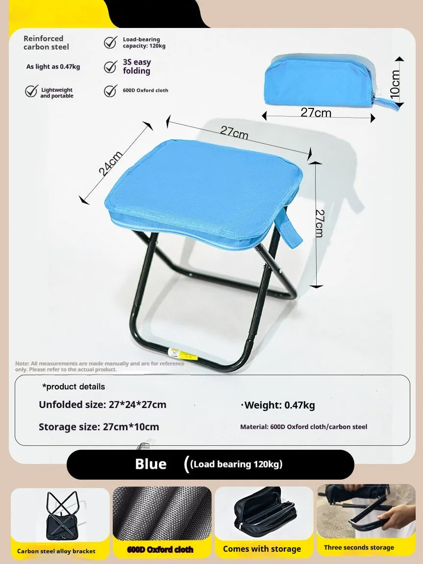 Lightweight foldable camp chair stool in Oxford fabric shown in a khaki colour.