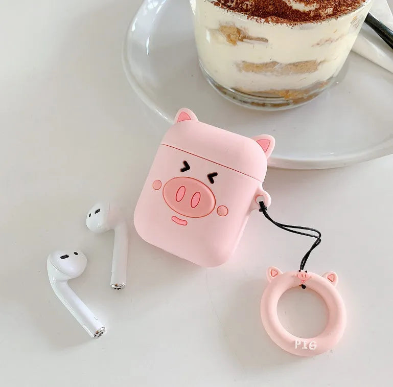 Piglet headphone bag compatible with Apple earphones, soft material, Blinking Pig design