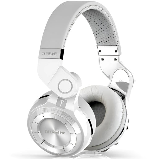 Blue String T2 black and white Bluetooth headphones with folding metal design and 1.5m cable