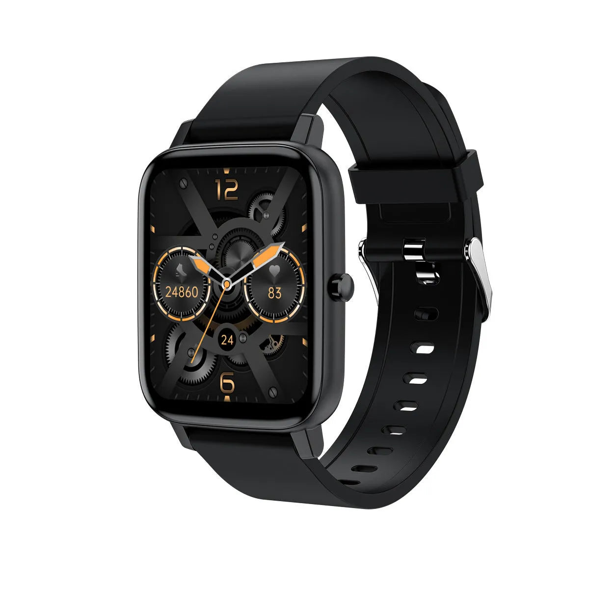 H80 black sports smart watch with silicone strap showing heart rate graph on touch screen