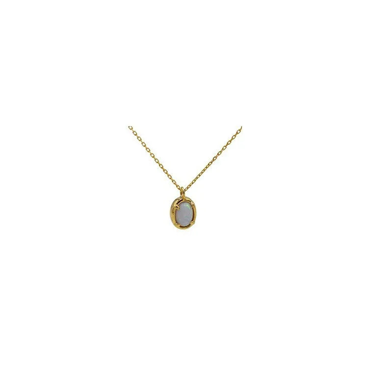 Geometric oval S925 silver pendant necklace with jelly opal gemstone detail