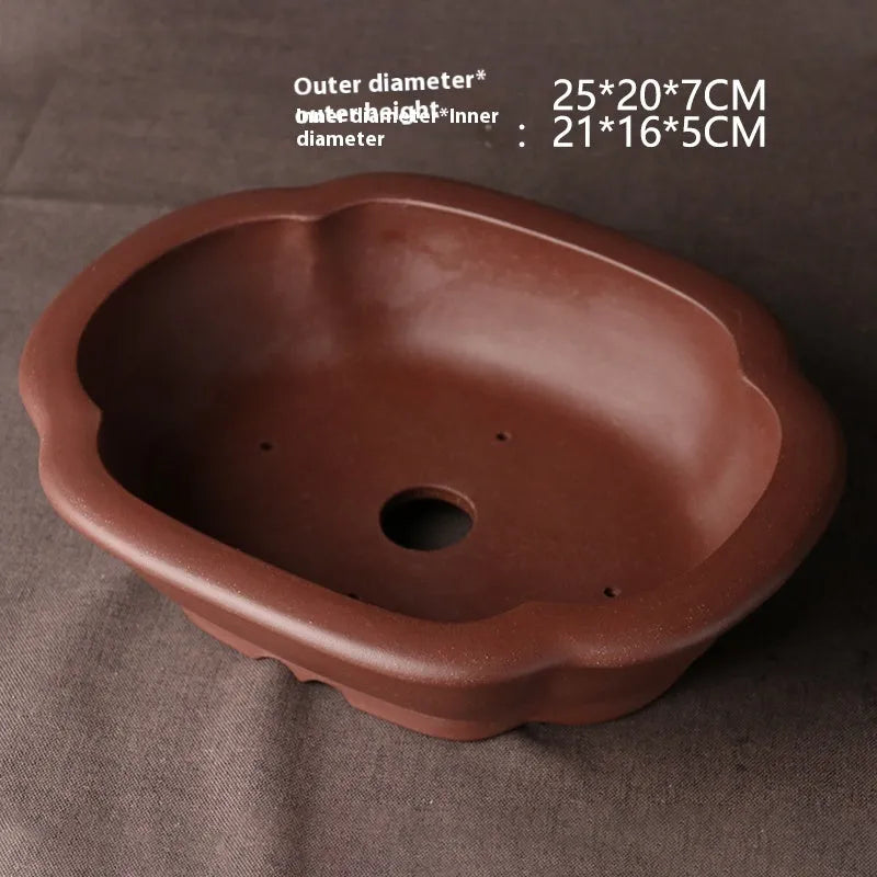 Handmade rectangular purple clay bonsai pot in classical Chinese plain style.