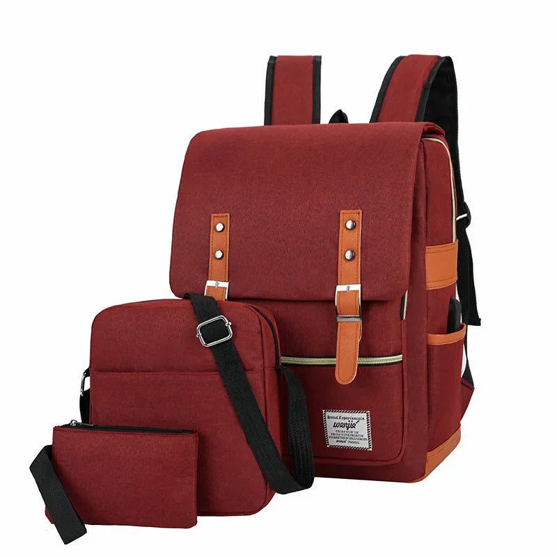Three-piece backpack set in Oxford cloth with curved shoulder straps