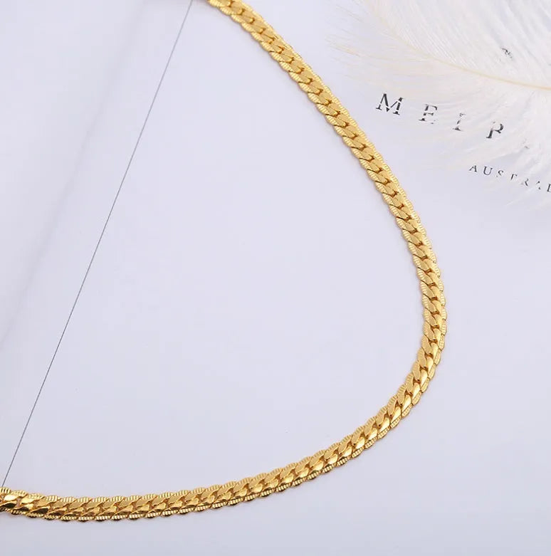 Men gold tone snake chain necklace 5mm width unisex metal geometric no pendant