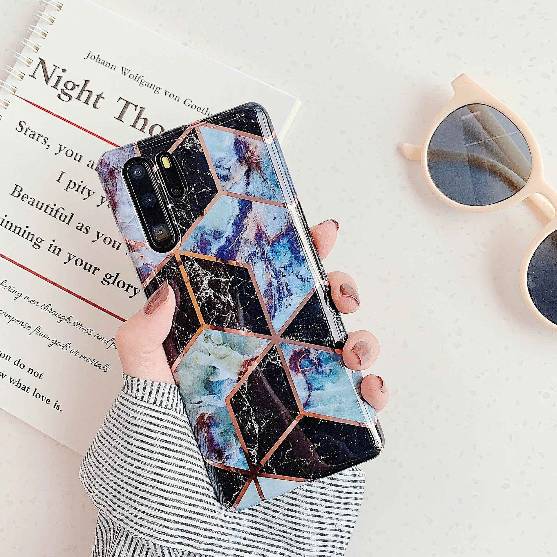 Electroplated marble pattern mobile phone case in TPU material for Huawei and Samsung smartphones