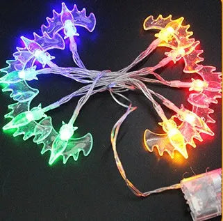 Halloween LED string lights with pumpkin, ghost and bat pendants on 1.2 metre white cord