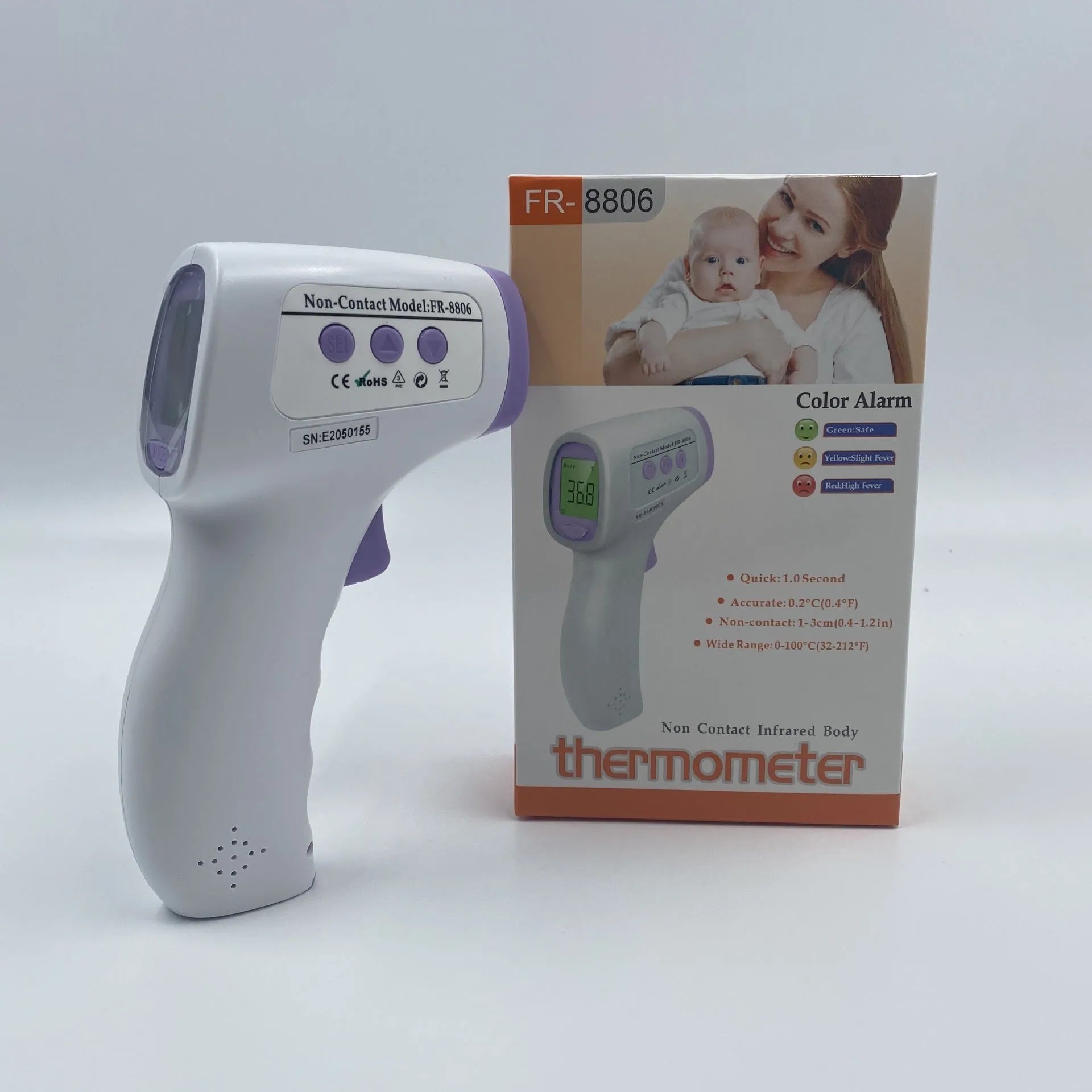 White digital non-contact infrared thermometer for forehead and ear temperature measurement