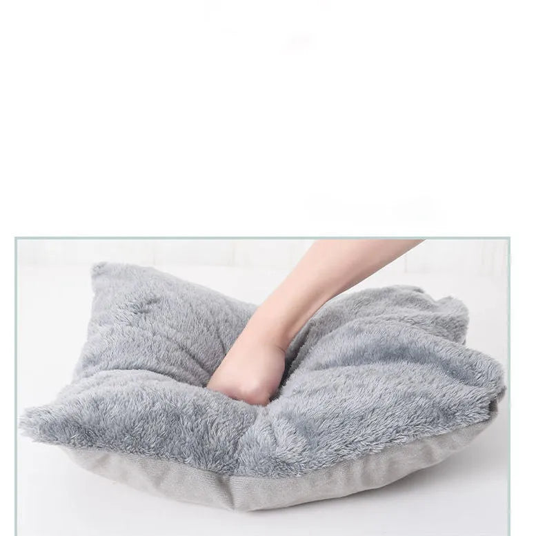 Soft plush cat bed in grey, tent style with cushion, size M 33x33x36 cm, washable cover
