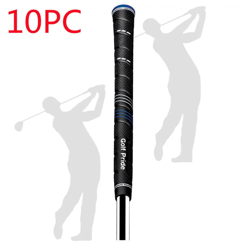 Blue midsize PU golf grip for irons and fairway woods with non-slip surface pattern