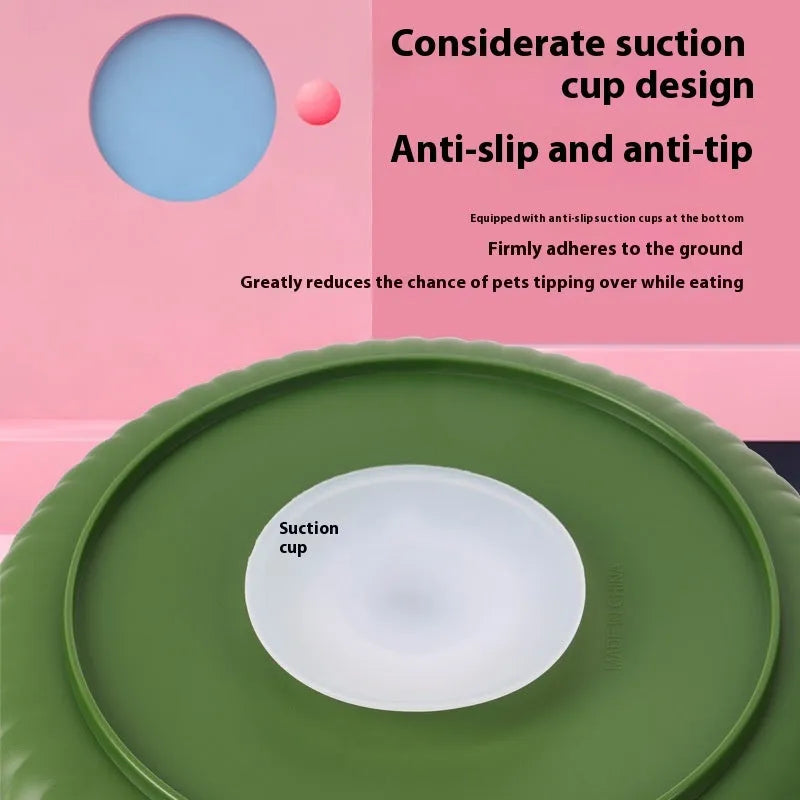 Pet feeding bowl with rotating game board and silicone anti-choke pad in various colour options