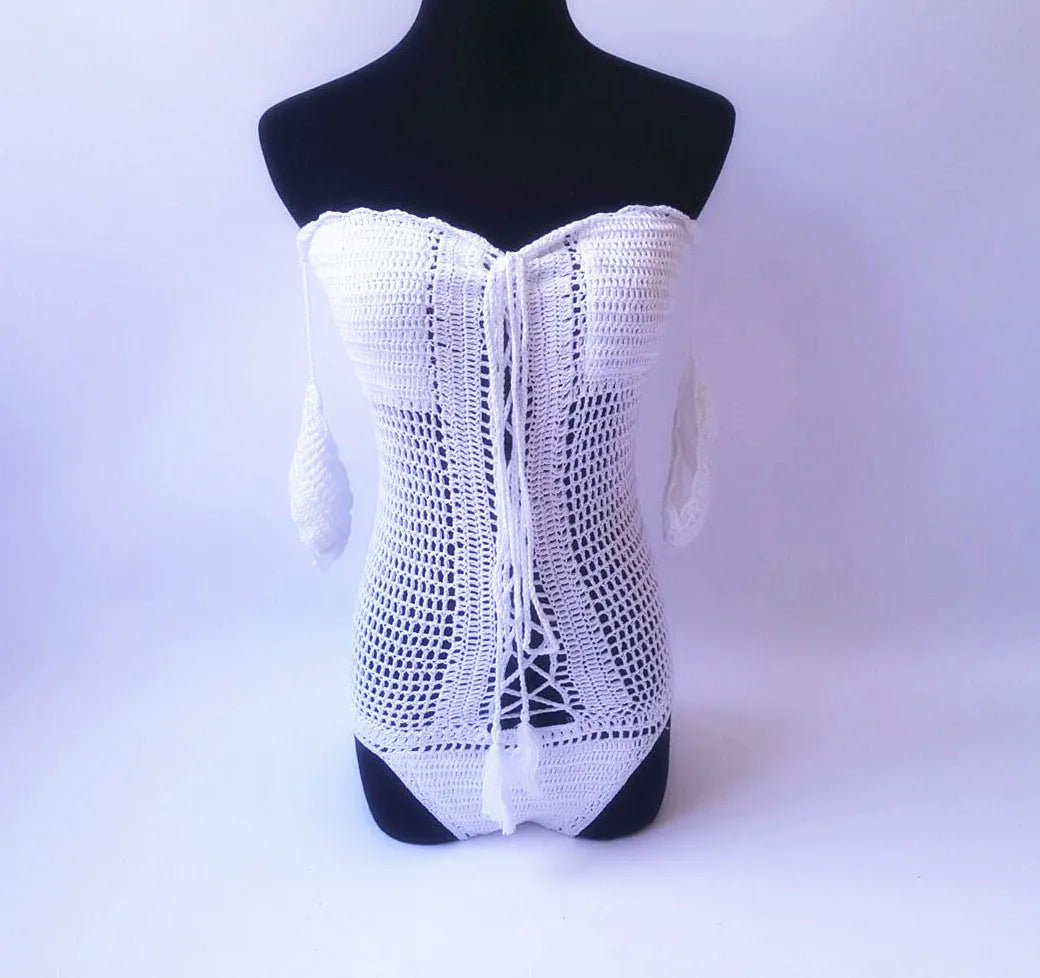 Off-shoulder one-piece swimsuit in European fit sizing with polyester construction