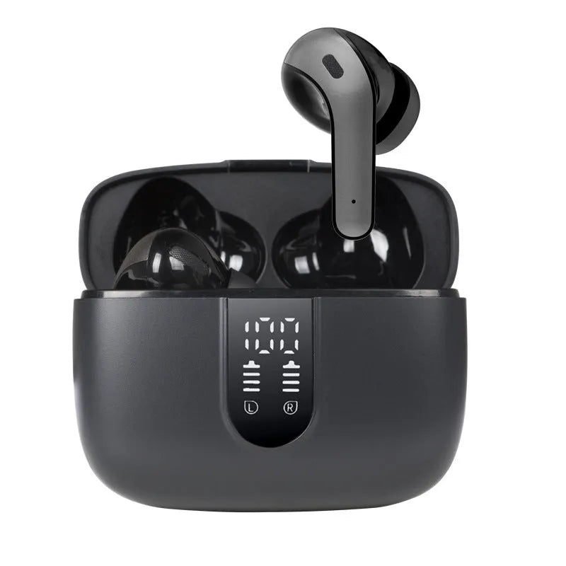 Jerry X08 wireless Bluetooth in-ear headphones with digital display and subwoofer in black grey or white