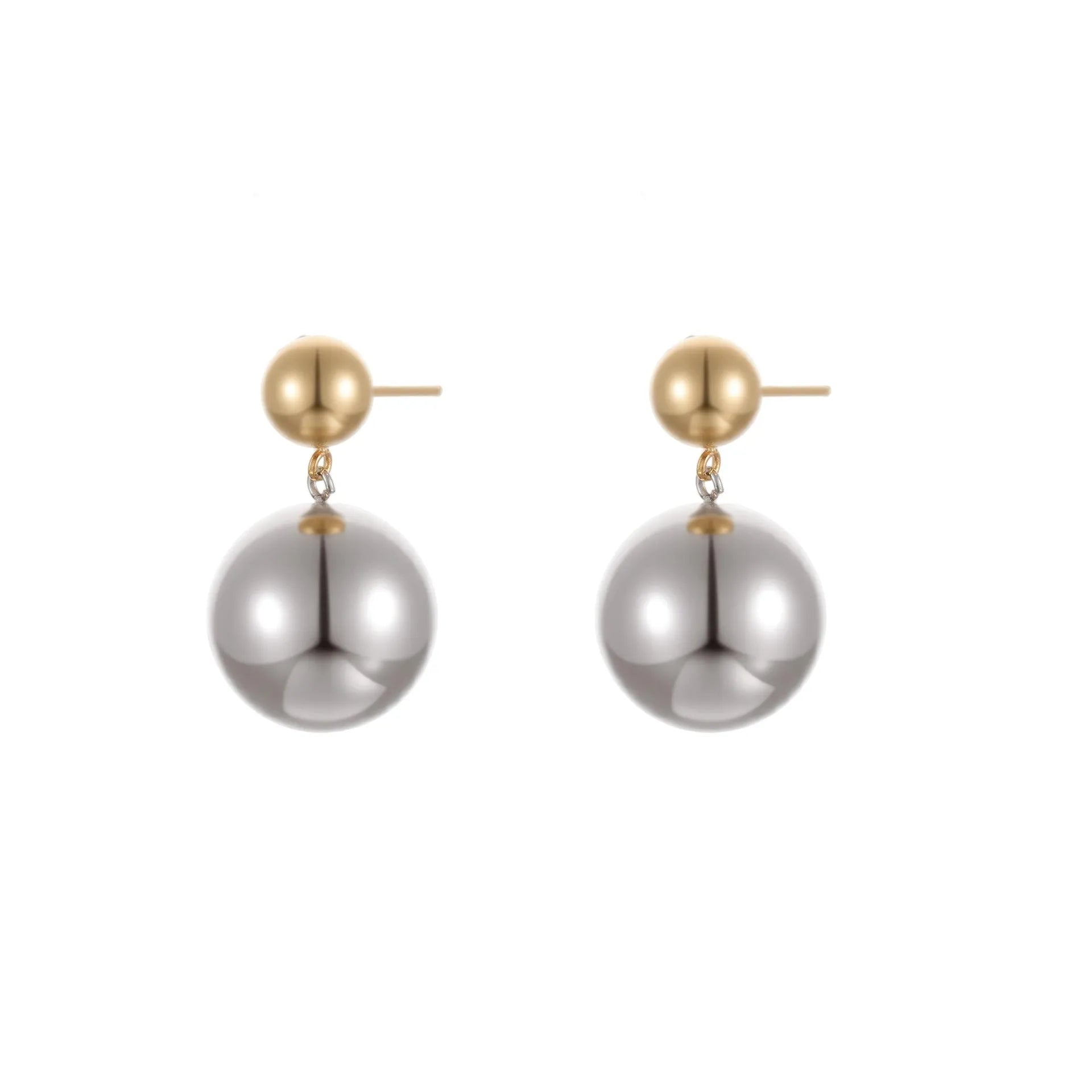 Stainless steel 18K gold electroplated colour-block round bead stud earrings geometric design