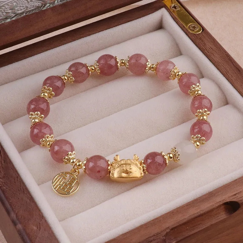 Women's floral glazed zodiac animal bracelet with colourful glass beads and electroplated metal details