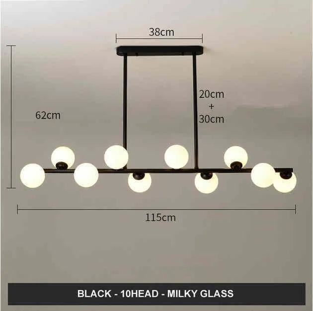 Modern minimalist glass bubble ball chandelier with black iron body and clear glass shades in a Nordic style