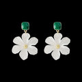 Dark green alloy earrings with needle flowers design and sterling silver-style finish