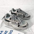 Men's white Korean dad style platform trainers with lace-up front and mesh lining.