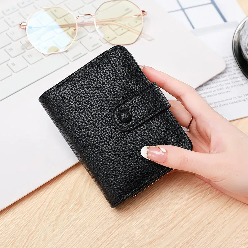 Ladies' short wallet with lychee pattern texture in 2-fold design, available in four colours