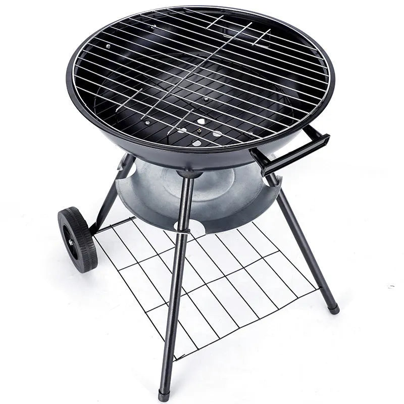 Portable iron barbecue grill oven with 14-inch cooking area for 3-5 people