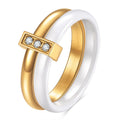 Ceramic women's ring with zirconium inlay in steel black or golden white