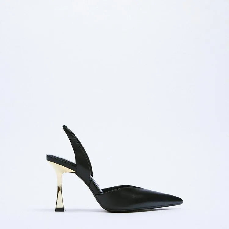 Women's patent leather pointed high heels with shallow mouth design in apricot colour