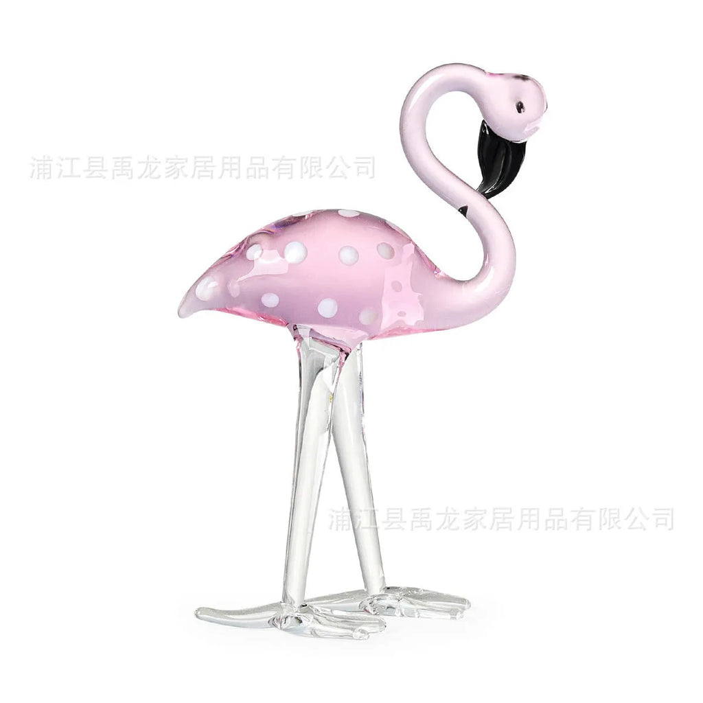 Pink crystal flamingo decorative figurine on table with modern simple style