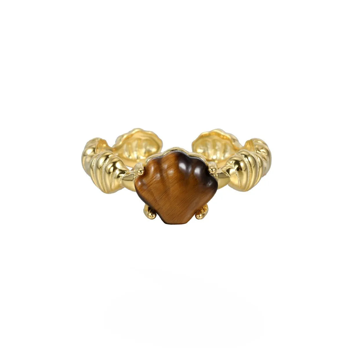 Adjustable sterling silver ring with shell elements and electroplated gold finish