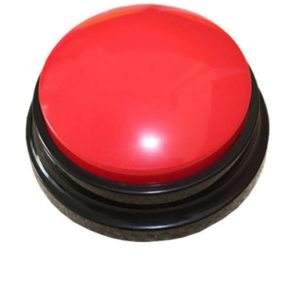 Voice recording pet training button in blue, green, orange, purple, or red with record and playback buttons