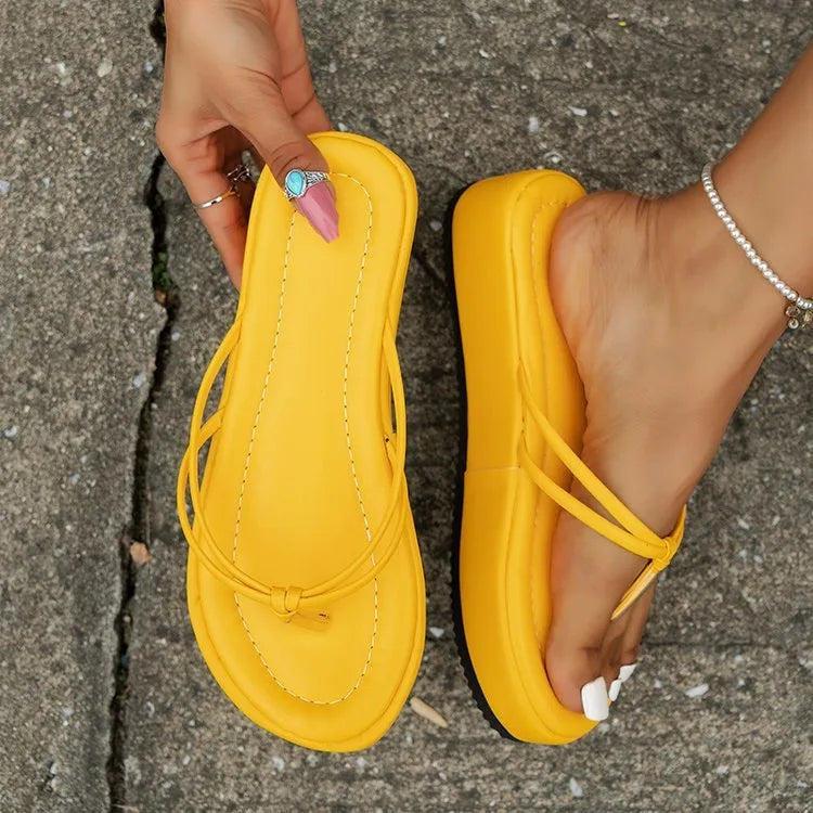 Women's thick bottom flip-flops with herringbone pattern PU upper in multiple colour options