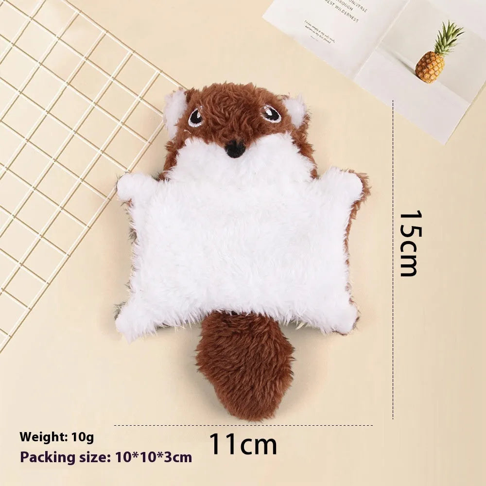 Plush flying squirrel cat teaser toy in brown with ringing paper sound feature