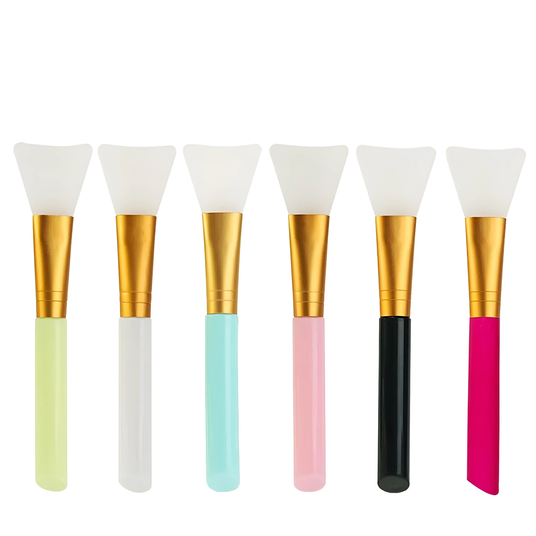 Reusable soft silicone spatula for applying face and body masks in various colours.