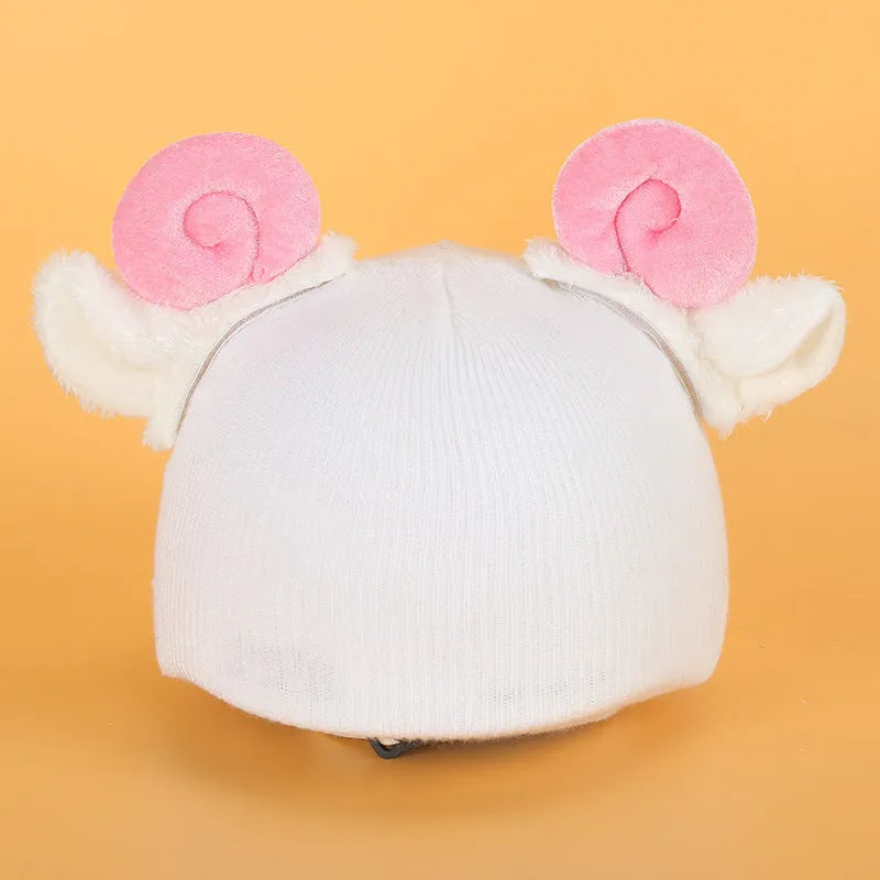 Ski helmet decoration with colourful cartoon character design in soft plush fabric