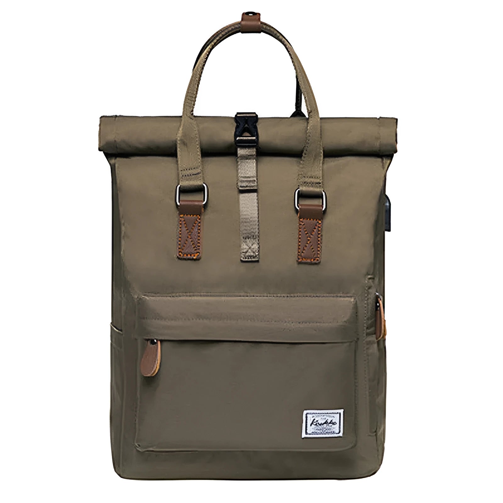 Casual polyester backpack with laptop compartment in black, dark grey, or green colours