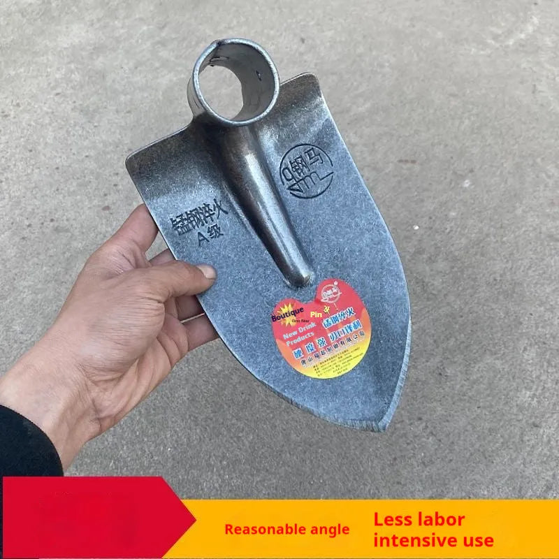 Agricultural pointed hoe with flat blade and steel horse tip for weeding and ploughing.