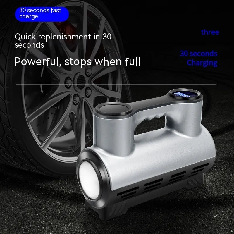 12V portable car tyre inflator with ABS housing showing digital display and three air nozzles