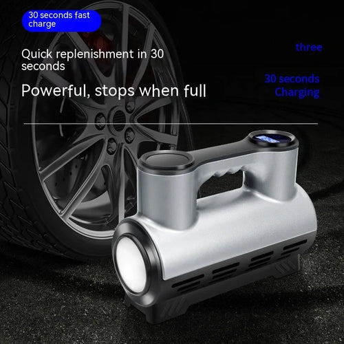12V portable car tyre inflator with ABS housing showing digital display and three air nozzles