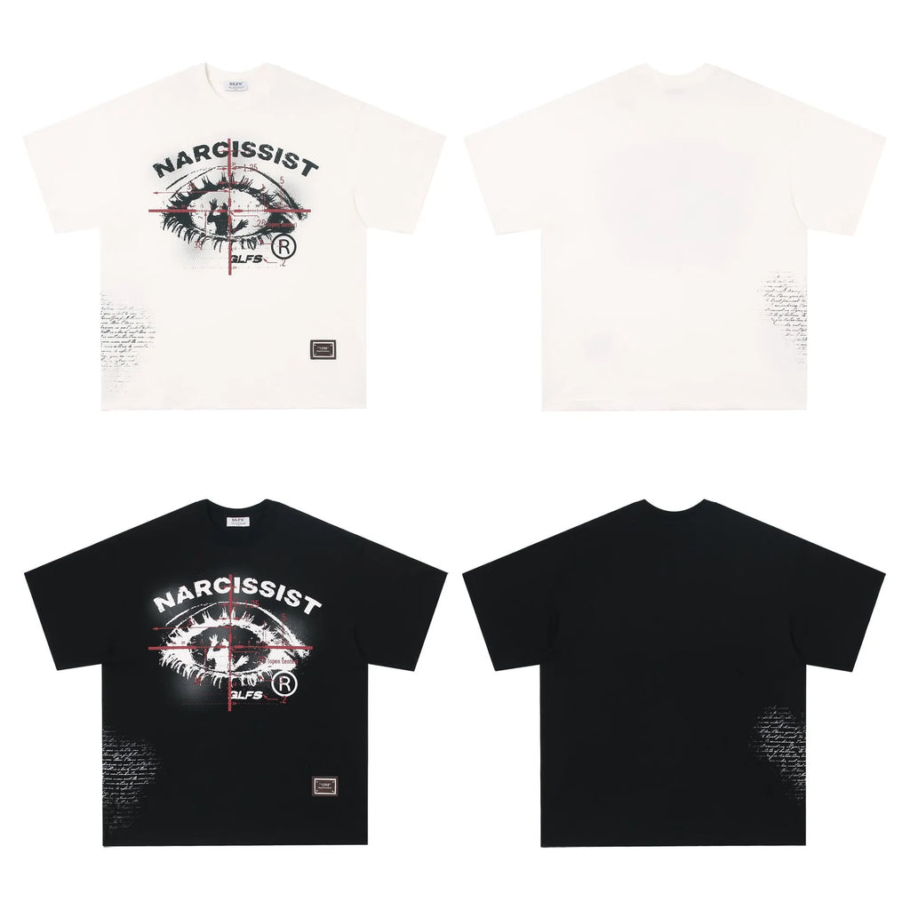American retro hip hop gothic cotton t-shirt with letter pattern in white or black