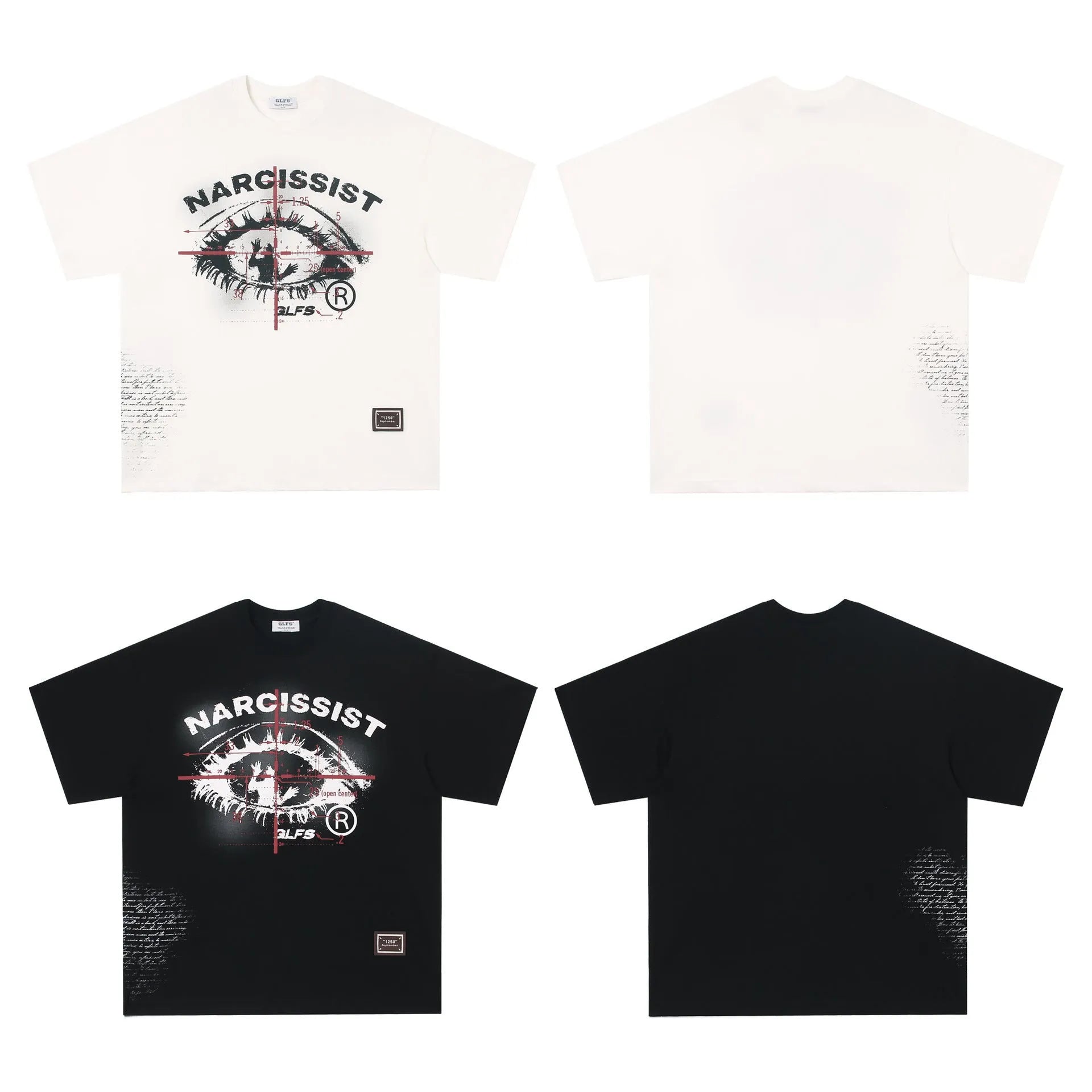 American retro hip hop gothic cotton t-shirt with letter pattern in white or black