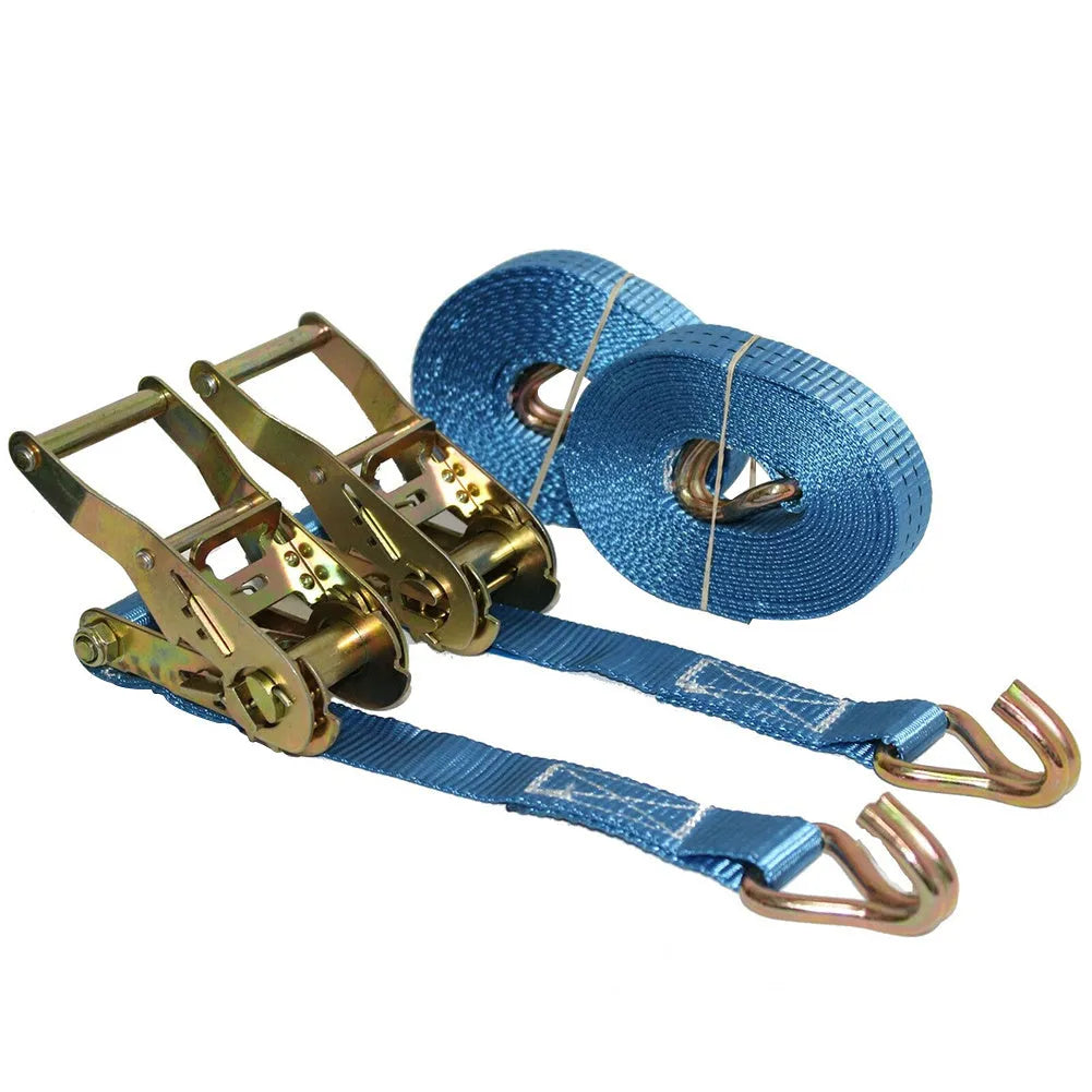 Ratchet tensioner double hook binding strap with steel hardware and polyester webbing