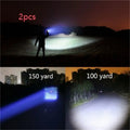Black aluminium alloy zoomable LED flashlight with adjustable focus ring on a textured body.