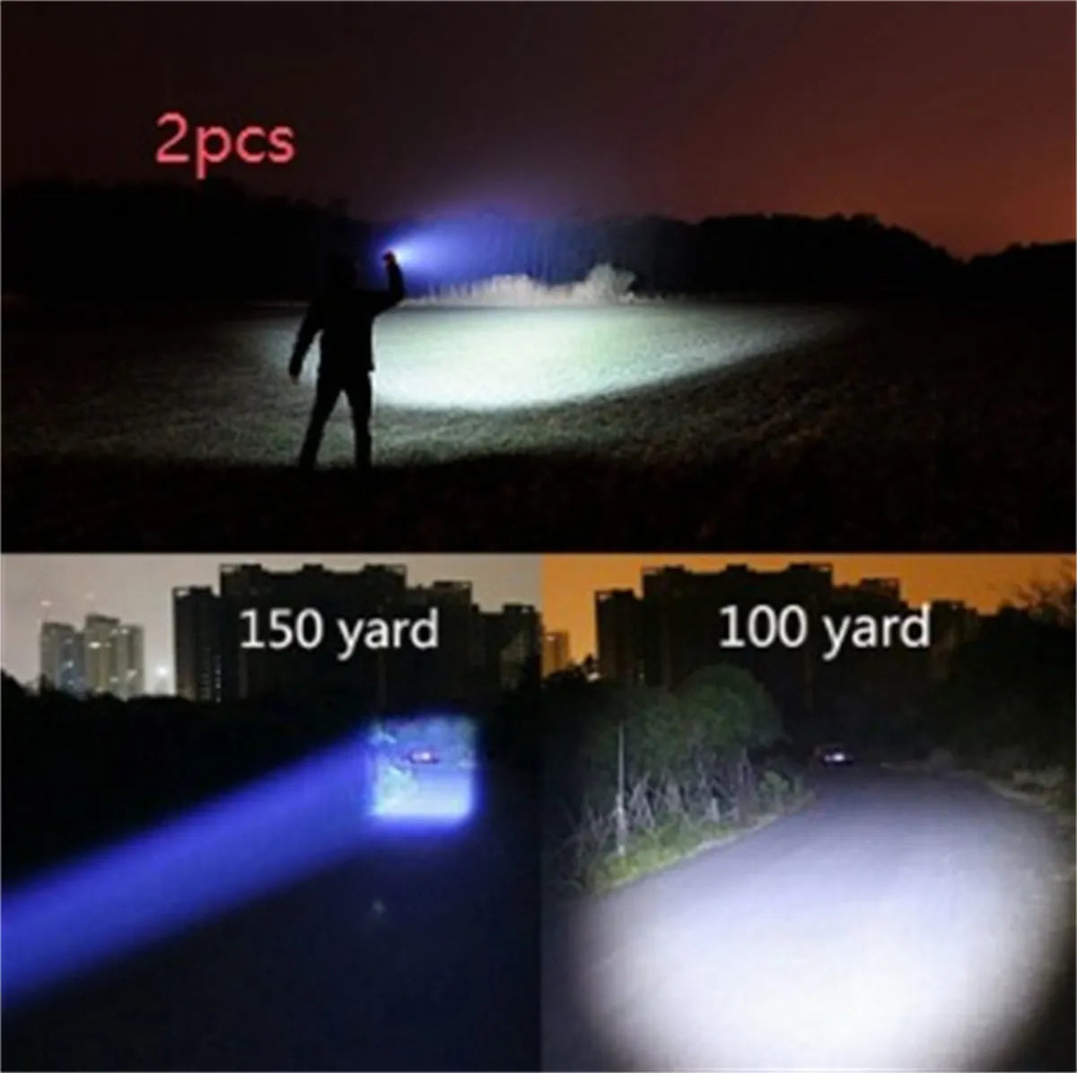 Black aluminium alloy zoomable LED flashlight with adjustable focus ring on a textured body.