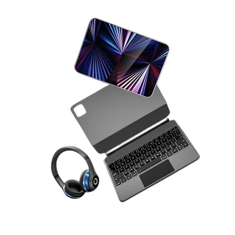 iPad wireless keyboard with magnetic protective cover in multiple colours showing Bluetooth connectivity