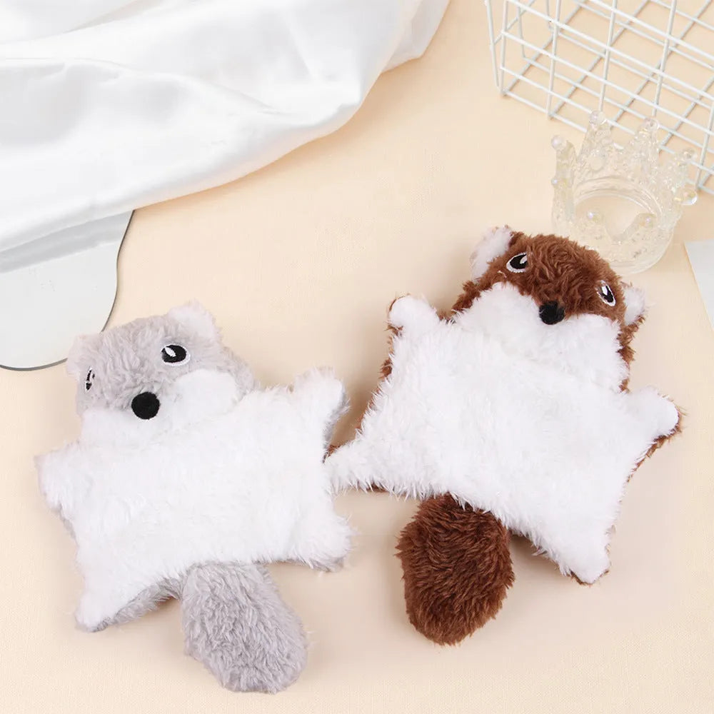 Plush flying squirrel cat teaser toy in brown with ringing paper sound feature