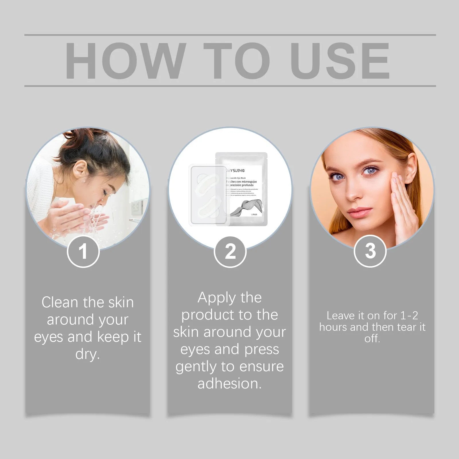 Single pair of micro needle eye mask patches for under-eye skincare application.