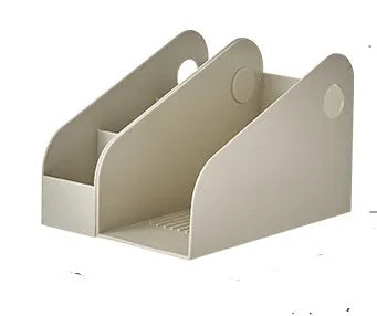 Plastic desktop storage box with two shelves in milk coffee colour, dimensions 14.5x17x22 cm