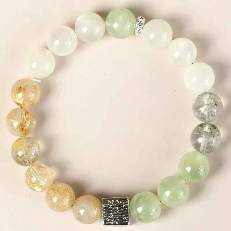 Khaki crystal couple bracelet with geometric shape and Chinese style elements