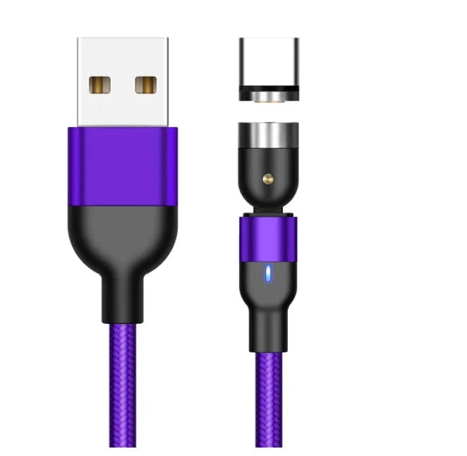 Essager rotating magnetic USB charging cable with blue LED light showing 540° rotation capability