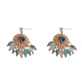 Diamond embedded round crystal tassel earrings in thick gold plated copper, geometric line style for women