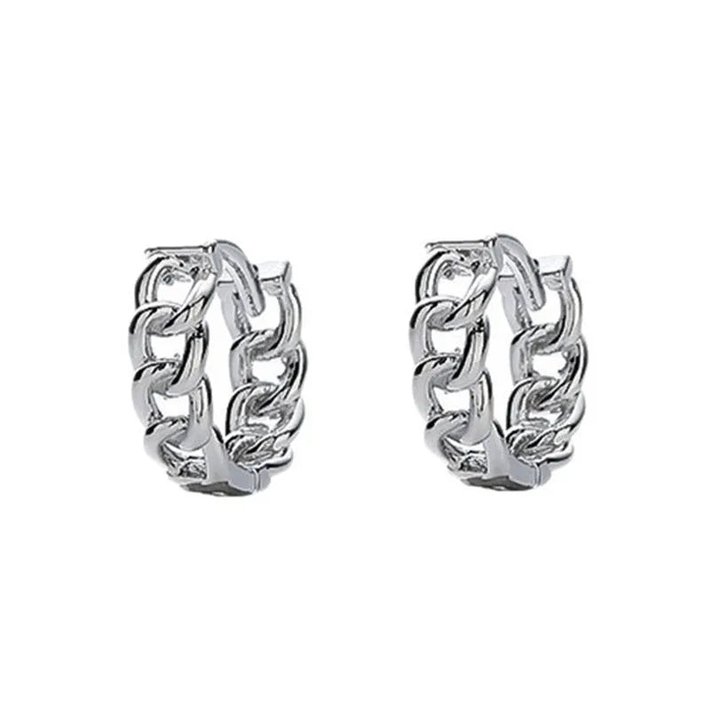 West Coast men's geometric copper hip hop earrings in silver, showing 10mm and 14mm sizes.